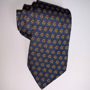Authentic Hermes like new silk neck tie and gold and navy dark blue
